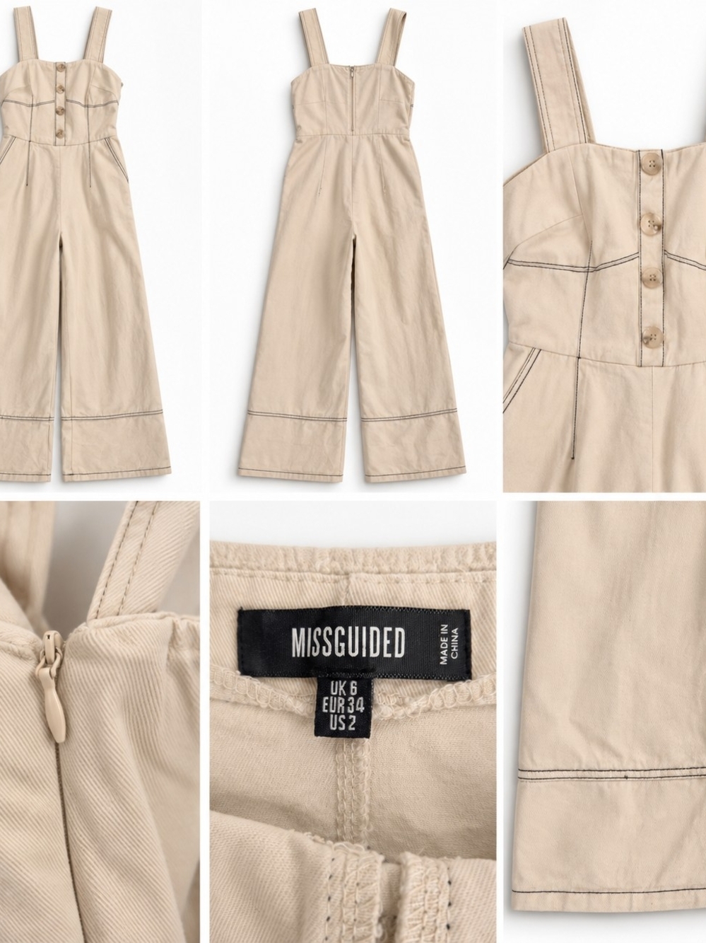 Missguided Beige Wide-Leg Girls' Jumpsuit with Contrast Stitching